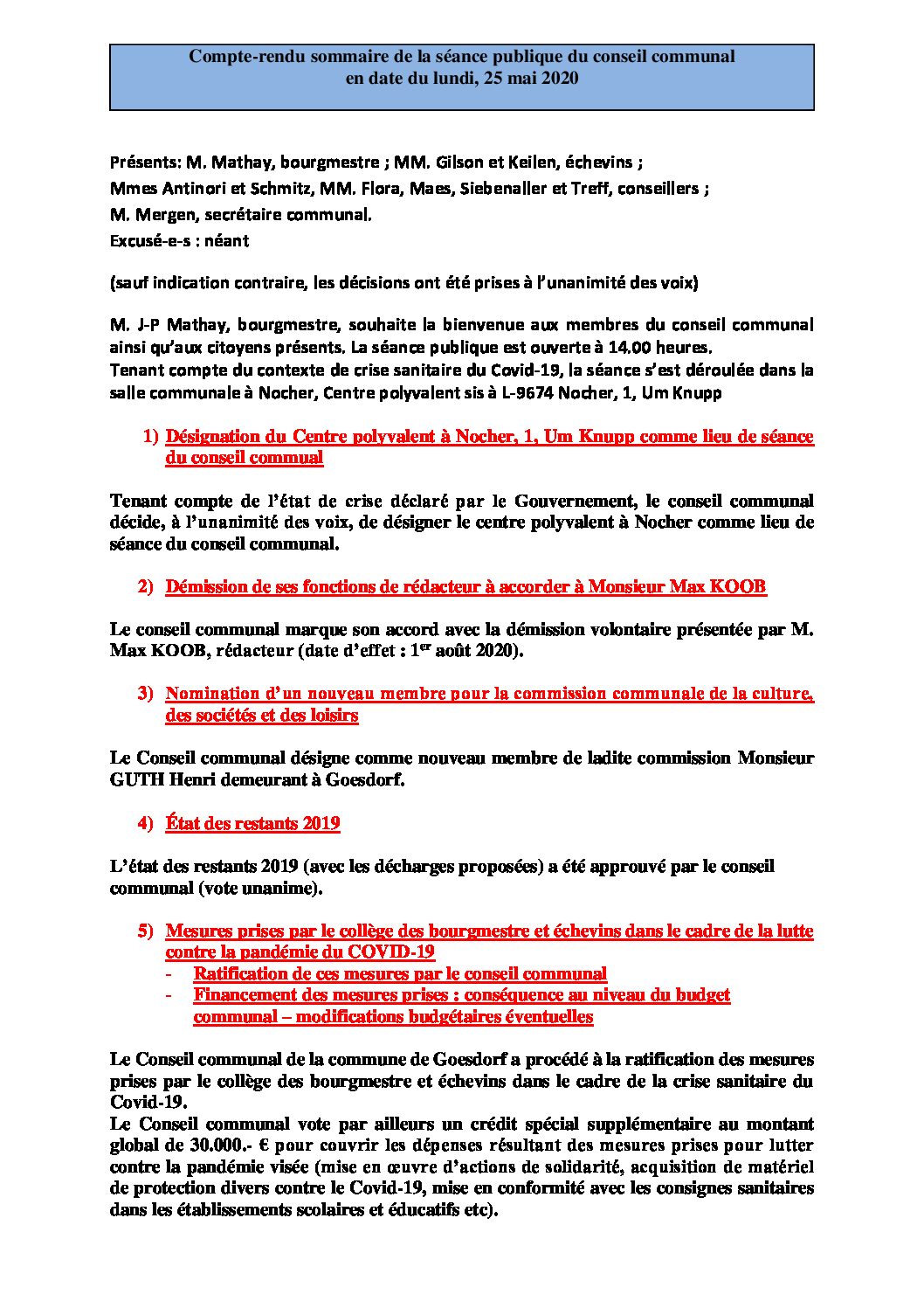 Rapport Conseil communal 25-05-2020