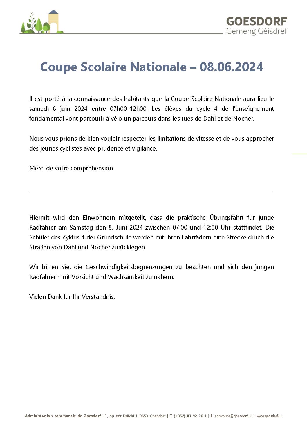 Coupe Scolaire Nationale - 08.06.2024