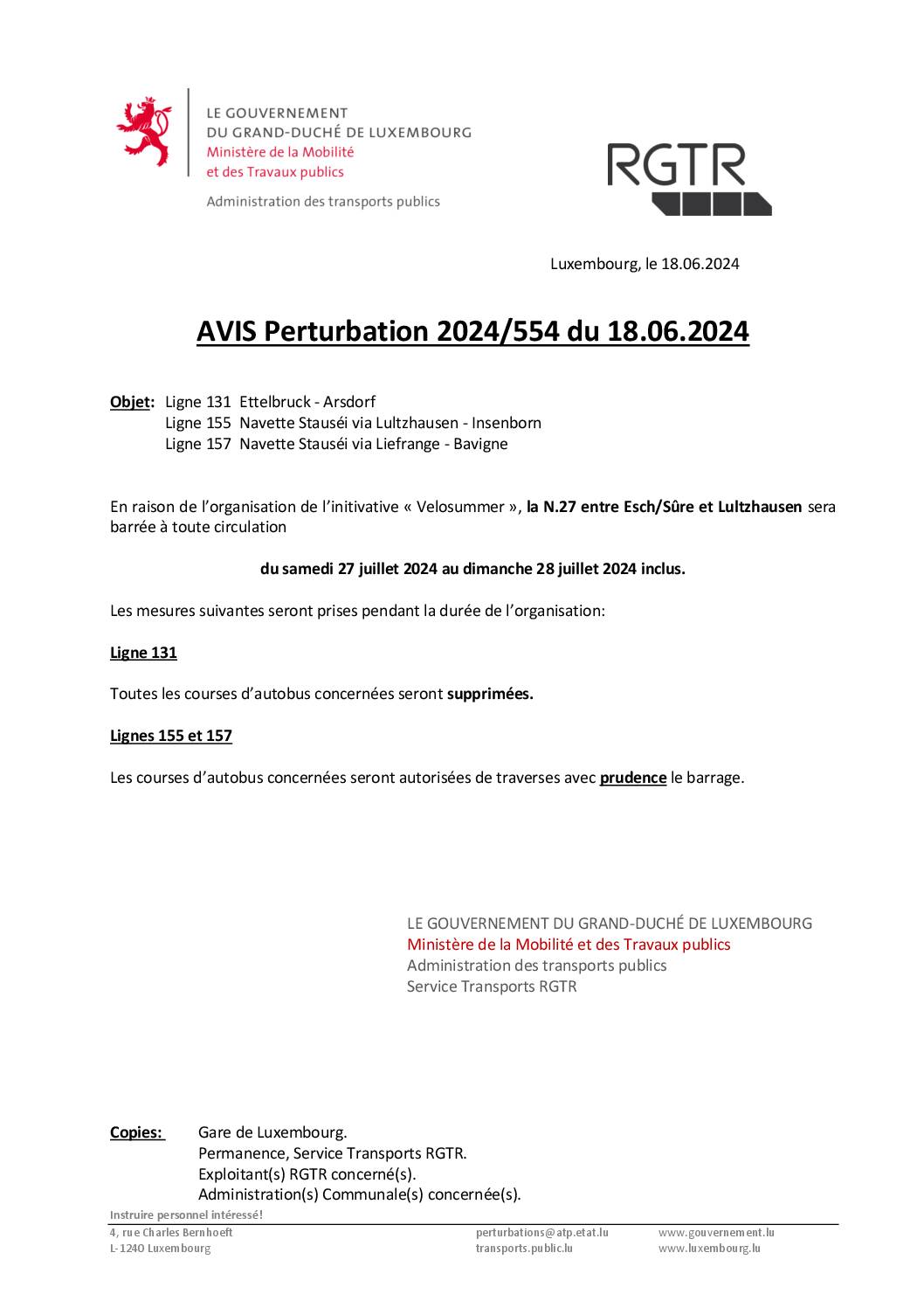 Avis perturbation_Ligne131, 155 et 157_Velosummer Esch-sur-Sûre - Lultzhausen