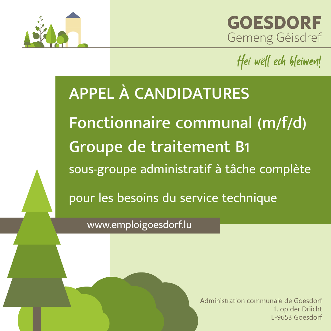 Appel à candidatures - fonctionnaire communal B1