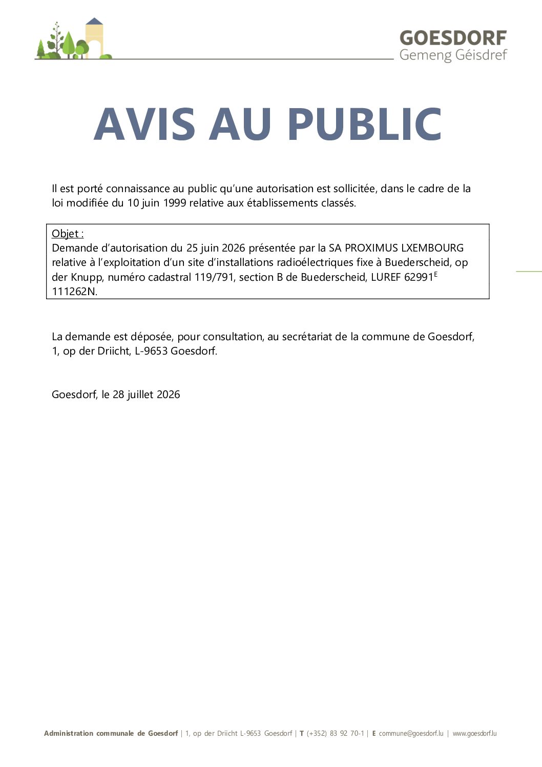 Avis commodo demande autorisation_Proximus Luxembourg SA_28.07.2026