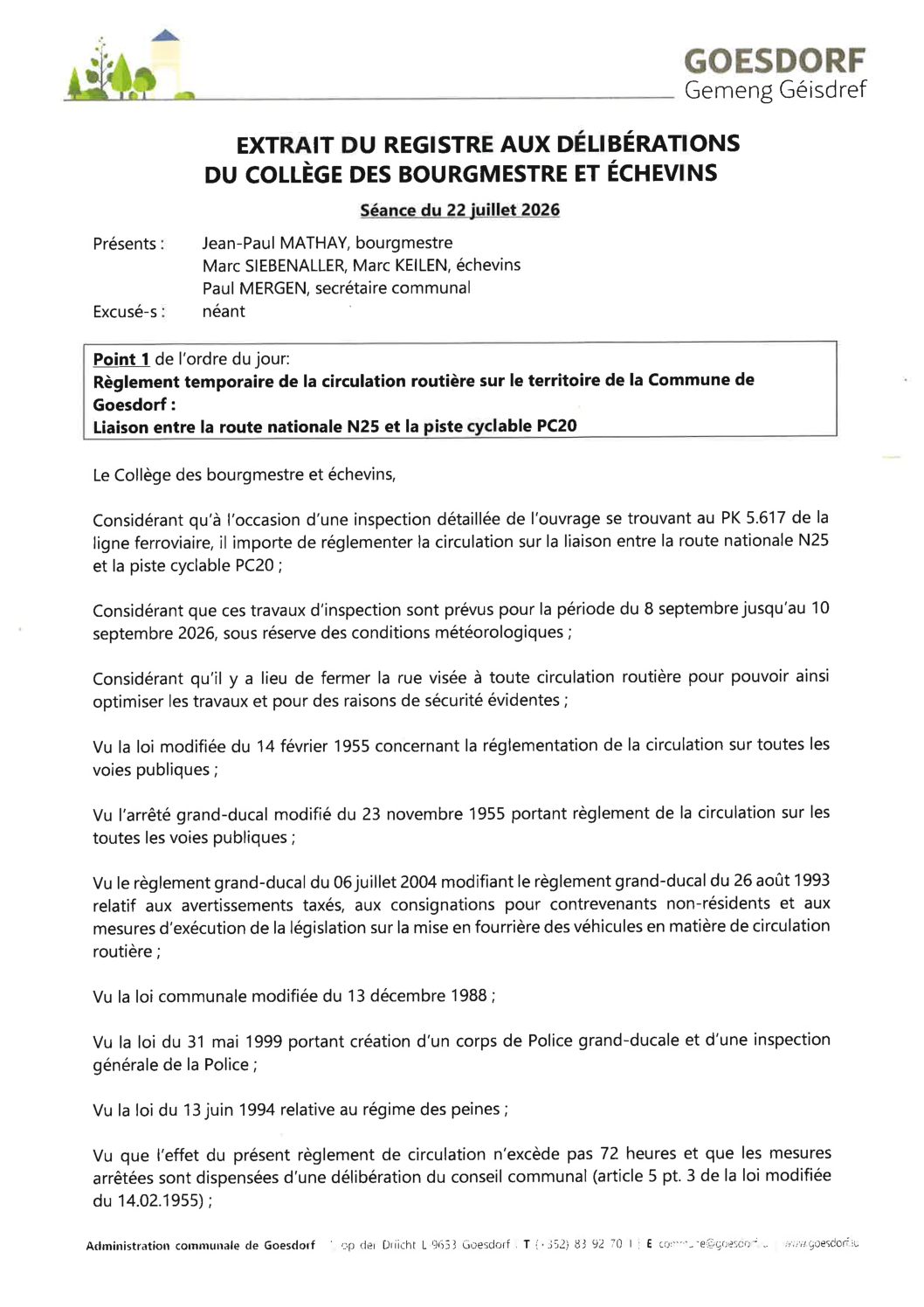 Règlement temporaire de circulation_Liaison entre N25 et PC20_septembre 2026