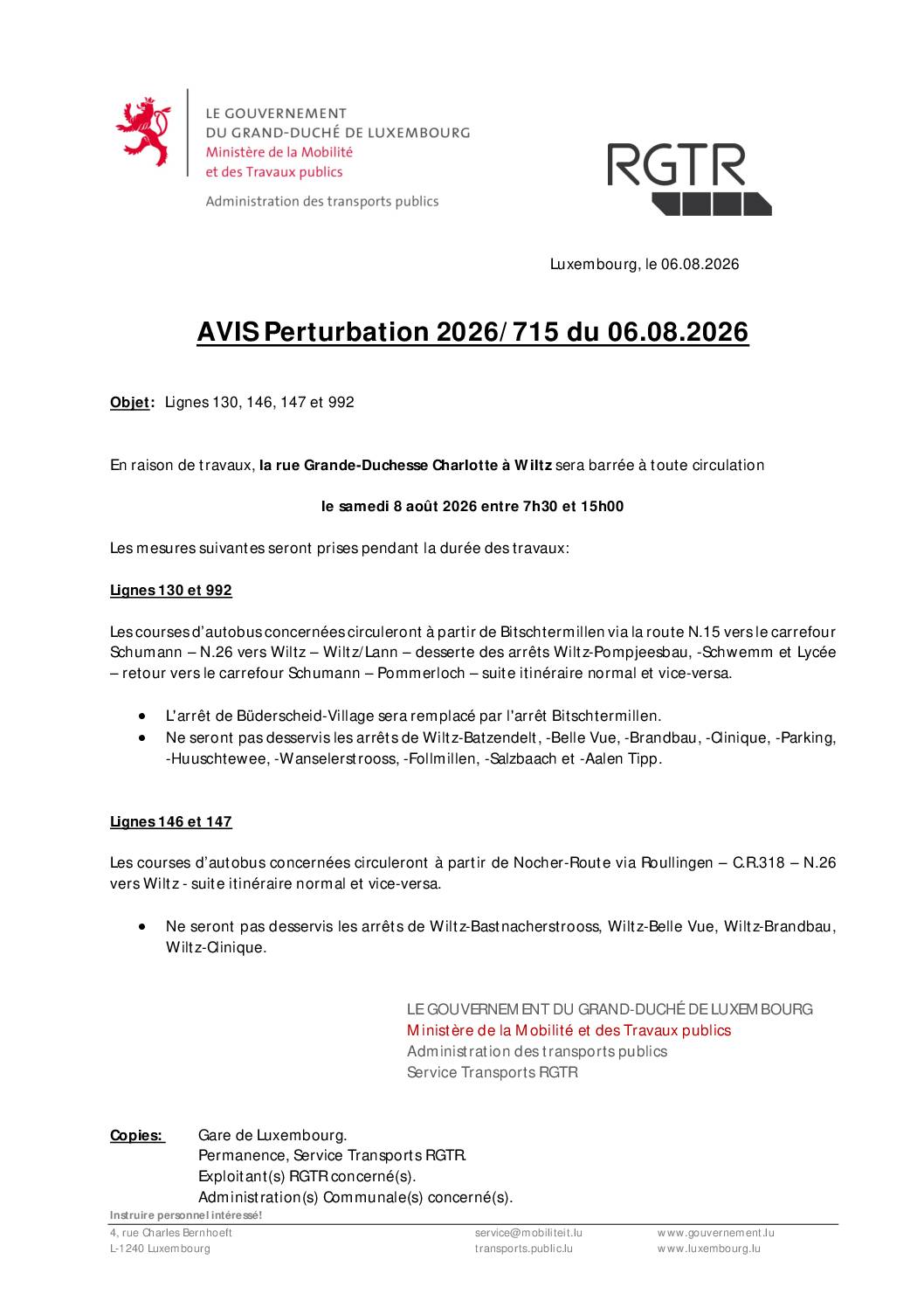 Avis perturbation - Lignes 146, 147 et 130