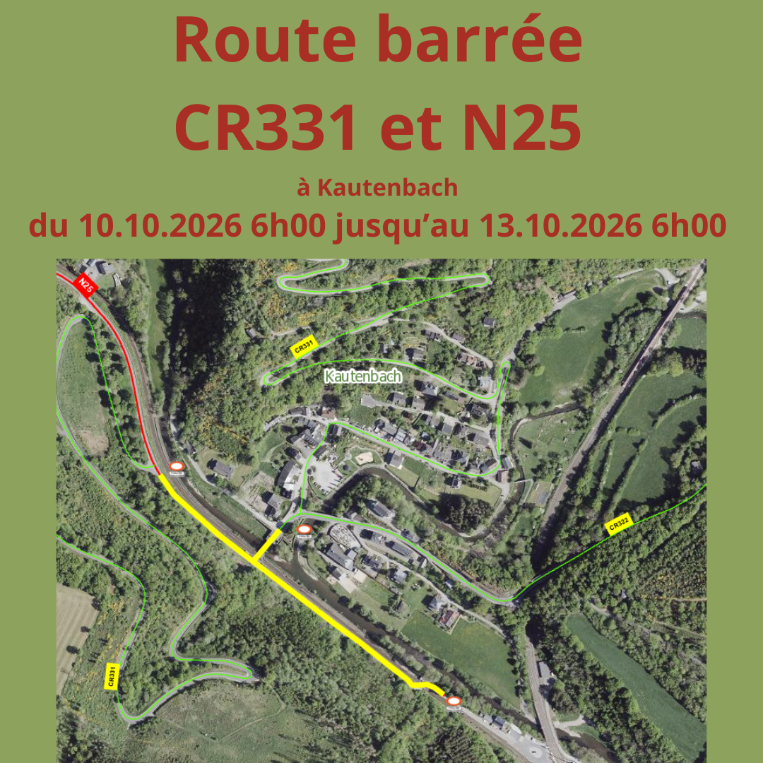 Route barrée CR331+N25 à Kautenbach