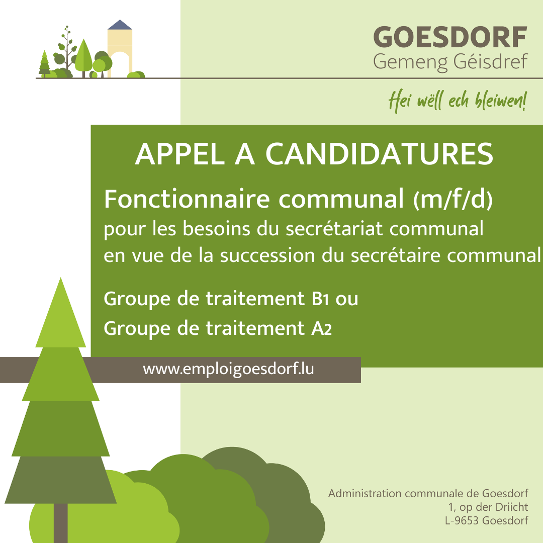 APPEL A CANDIDATURES - Fonctionnaire communal B1 ou A2