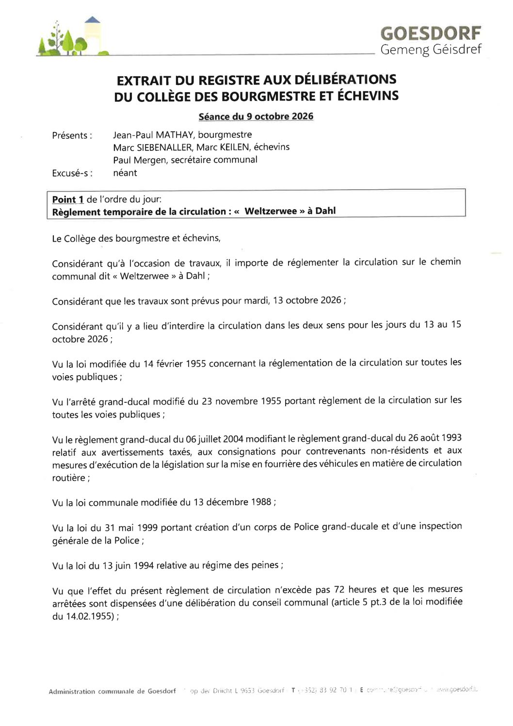 Règlement temporaire de circulation_Weltzerwee_13.10.2026